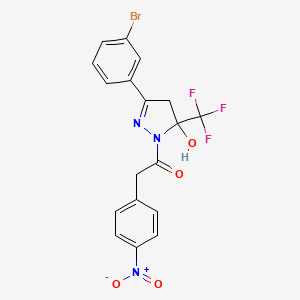 molecular formula C18H13BrF3N3O4 B3985201 3-(3-bromophenyl)-1-[(4-nitrophenyl)acetyl]-5-(trifluoromethyl)-4,5-dihydro-1H-pyrazol-5-ol 