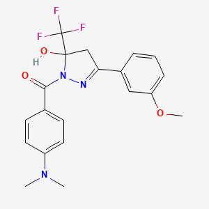 molecular formula C20H20F3N3O3 B3985273 1-[4-(dimethylamino)benzoyl]-3-(3-methoxyphenyl)-5-(trifluoromethyl)-4,5-dihydro-1H-pyrazol-5-ol 