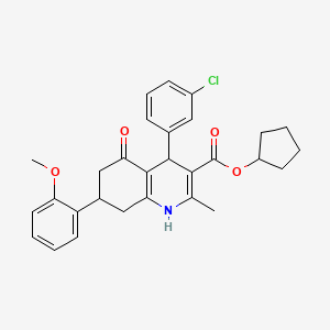 molecular formula C29H30ClNO4 B3985424 cyclopentyl 4-(3-chlorophenyl)-7-(2-methoxyphenyl)-2-methyl-5-oxo-1,4,5,6,7,8-hexahydro-3-quinolinecarboxylate 