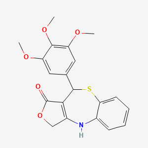 molecular formula C20H19NO5S B3985492 10-(3,4,5-trimethoxyphenyl)-4,10-dihydro-1H,3H-furo[3,4-c][1,5]benzothiazepin-1-one 