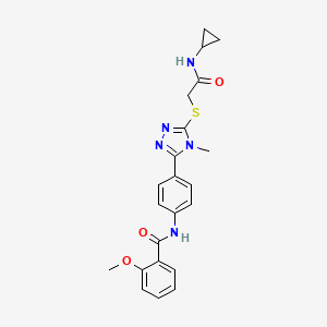 molecular formula C22H23N5O3S B3985493 N-[4-(5-{[2-(cyclopropylamino)-2-oxoethyl]thio}-4-methyl-4H-1,2,4-triazol-3-yl)phenyl]-2-methoxybenzamide 