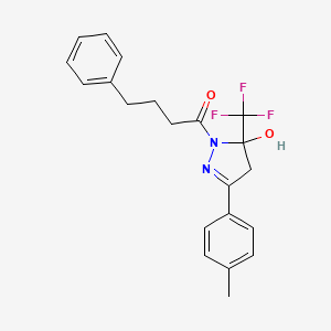 3-(4-methylphenyl)-1-(4-phenylbutanoyl)-5-(trifluoromethyl)-4,5-dihydro-1H-pyrazol-5-ol