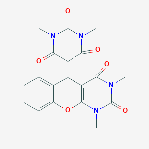 molecular formula C19H18N4O6 B398570 5-(6-hydroxy-1,3-dimethyl-2,4-dioxo-1,2,3,4-tetrahydro-5-pyrimidinyl)-1,3-dimethyl-1,5-dihydro-2H-chromeno[2,3-d]pyrimidine-2,4(3H)-dione 