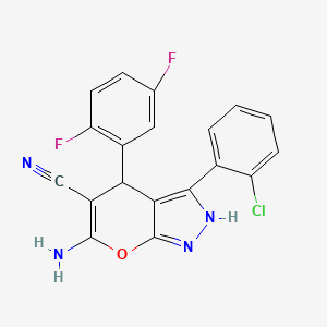 molecular formula C19H11ClF2N4O B3985717 6-amino-3-(2-chlorophenyl)-4-(2,5-difluorophenyl)-1,4-dihydropyrano[2,3-c]pyrazole-5-carbonitrile 