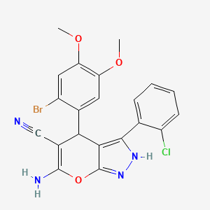 molecular formula C21H16BrClN4O3 B3985742 6-amino-4-(2-bromo-4,5-dimethoxyphenyl)-3-(2-chlorophenyl)-1,4-dihydropyrano[2,3-c]pyrazole-5-carbonitrile 