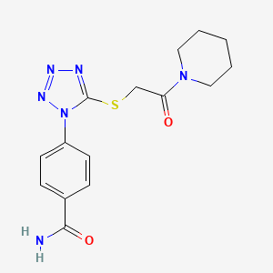 molecular formula C15H18N6O2S B3985800 4-(5-{[2-oxo-2-(1-piperidinyl)ethyl]thio}-1H-tetrazol-1-yl)benzamide 