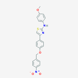 molecular formula C23H19N3O4S B398582 4-[4-({4-Nitrobenzyl}oxy)phenyl]-2-(4-methoxyanilino)-1,3-thiazole 