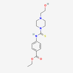 molecular formula C16H23N3O3S B3985829 ethyl 4-({[4-(2-hydroxyethyl)-1-piperazinyl]carbonothioyl}amino)benzoate 