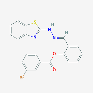 molecular formula C21H14BrN3O2S B398584 2-{(E)-[2-(1,3-benzothiazol-2-yl)hydrazinylidene]methyl}phenyl 3-bromobenzoate 