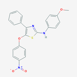 molecular formula C22H17N3O4S B398585 5-{4-Nitrophenoxy}-2-(4-methoxyanilino)-4-phenyl-1,3-thiazole 