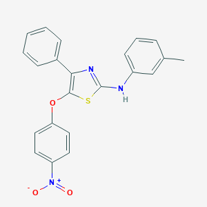 molecular formula C22H17N3O3S B398586 5-{4-Nitrophenoxy}-4-phenyl-2-(3-toluidino)-1,3-thiazole 