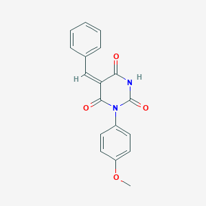 molecular formula C18H14N2O4 B398591 5-benzylidene-1-(4-methoxyphenyl)-2,4,6(1H,3H,5H)-pyrimidinetrione 