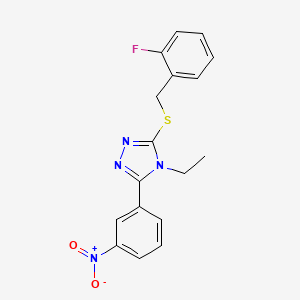 molecular formula C17H15FN4O2S B3985998 4-ethyl-3-[(2-fluorobenzyl)thio]-5-(3-nitrophenyl)-4H-1,2,4-triazole 