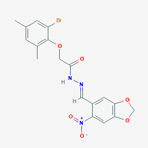 molecular formula C18H16BrN3O6 B398603 2-(2-bromo-4,6-dimethylphenoxy)-N'-({6-nitro-1,3-benzodioxol-5-yl}methylene)acetohydrazide 