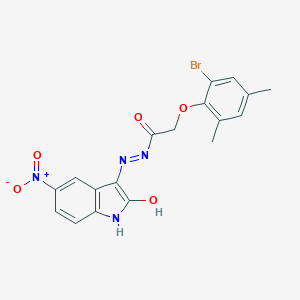 molecular formula C18H15BrN4O5 B398610 2-(2-bromo-4,6-dimethylphenoxy)-N'-{5-nitro-2-oxo-1,2-dihydro-3H-indol-3-ylidene}acetohydrazide 