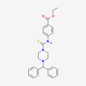 molecular formula C27H29N3O2S B3986318 ethyl 4-({[4-(diphenylmethyl)-1-piperazinyl]carbonothioyl}amino)benzoate 