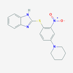 molecular formula C18H18N4O2S B398643 2-(2-nitro-4-piperidin-1-ylphenyl)sulfanyl-1H-benzimidazole 