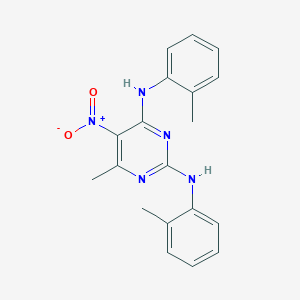 molecular formula C19H19N5O2 B398648 5-Nitro-4-methyl-2,6-di(2-toluidino)pyrimidine 