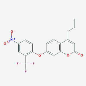 molecular formula C19H14F3NO5 B3986693 7-[4-nitro-2-(trifluoromethyl)phenoxy]-4-propyl-2H-chromen-2-one 