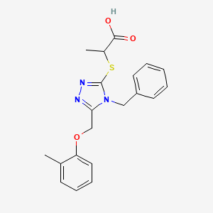 molecular formula C20H21N3O3S B3986765 2-({4-benzyl-5-[(2-methylphenoxy)methyl]-4H-1,2,4-triazol-3-yl}thio)propanoic acid 