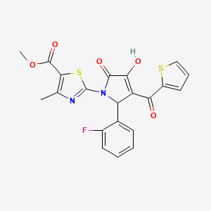 molecular formula C21H15FN2O5S2 B3986771 methyl 2-[2-(2-fluorophenyl)-4-hydroxy-5-oxo-3-(2-thienylcarbonyl)-2,5-dihydro-1H-pyrrol-1-yl]-4-methyl-1,3-thiazole-5-carboxylate 