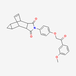 molecular formula C26H23NO5 B3986818 4-{4-[2-(3-methoxyphenyl)-2-oxoethoxy]phenyl}-4-azatetracyclo[5.3.2.0~2,6~.0~8,10~]dodec-11-ene-3,5-dione 