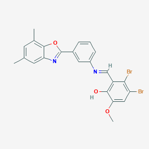molecular formula C23H18Br2N2O3 B398713 3,4-dibromo-2-[(E)-{[3-(5,7-dimethyl-1,3-benzoxazol-2-yl)phenyl]imino}methyl]-6-methoxyphenol 