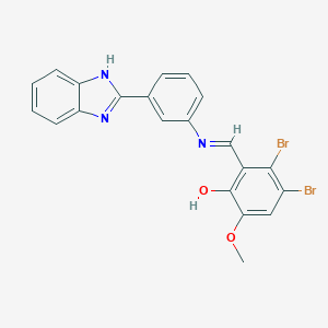 molecular formula C21H15Br2N3O2 B398717 2-[(E)-{[3-(1H-benzimidazol-2-yl)phenyl]imino}methyl]-3,4-dibromo-6-methoxyphenol 
