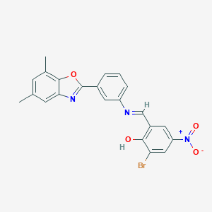 molecular formula C22H16BrN3O4 B398721 2-bromo-6-[(E)-{[3-(5,7-dimethyl-1,3-benzoxazol-2-yl)phenyl]imino}methyl]-4-nitrophenol 