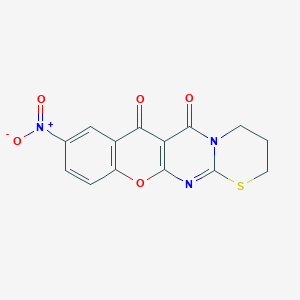 molecular formula C14H9N3O5S B3987382 9-nitro-3,4-dihydro-2H,6H,7H-chromeno[2',3':4,5]pyrimido[2,1-b][1,3]thiazine-6,7-dione 