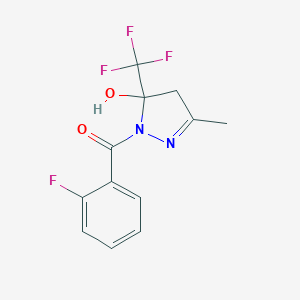 molecular formula C12H10F4N2O2 B398742 1-(2-fluorobenzoyl)-3-methyl-5-(trifluoromethyl)-4,5-dihydro-1H-pyrazol-5-ol 