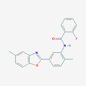 2-fluoro-N-[2-methyl-5-(5-methyl-1,3-benzoxazol-2-yl)phenyl]benzamide