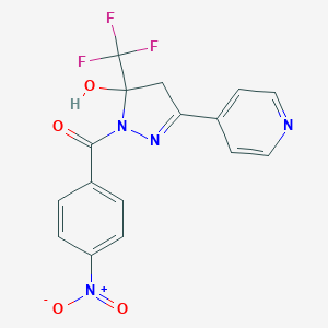 molecular formula C16H11F3N4O4 B398745 1-{4-nitrobenzoyl}-3-(4-pyridinyl)-5-(trifluoromethyl)-4,5-dihydro-1H-pyrazol-5-ol 