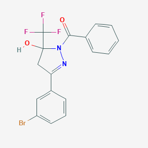 molecular formula C17H12BrF3N2O2 B398749 1-benzoyl-3-(3-bromophenyl)-5-(trifluoromethyl)-4,5-dihydro-1H-pyrazol-5-ol 