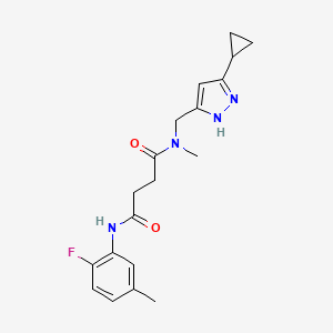 molecular formula C19H23FN4O2 B3987776 N-[(5-cyclopropyl-1H-pyrazol-3-yl)methyl]-N'-(2-fluoro-5-methylphenyl)-N-methylsuccinamide 