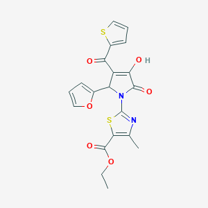 molecular formula C20H16N2O6S2 B3987850 ethyl 2-{(3E)-2-(furan-2-yl)-3-[hydroxy(thiophen-2-yl)methylidene]-4,5-dioxopyrrolidin-1-yl}-4-methyl-1,3-thiazole-5-carboxylate 