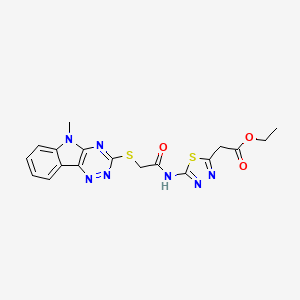 molecular formula C18H17N7O3S2 B3987873 ethyl [5-({[(5-methyl-5H-[1,2,4]triazino[5,6-b]indol-3-yl)thio]acetyl}amino)-1,3,4-thiadiazol-2-yl]acetate 