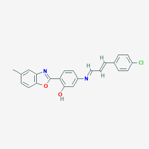 molecular formula C23H17ClN2O2 B398791 5-{[3-(4-Chlorophenyl)-2-propenylidene]amino}-2-(5-methyl-1,3-benzoxazol-2-yl)phenol 