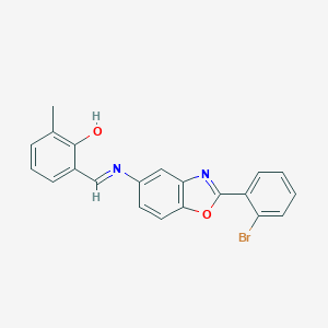 molecular formula C21H15BrN2O2 B398806 2-({[2-(2-Bromophenyl)-1,3-benzoxazol-5-yl]imino}methyl)-6-methylphenol 