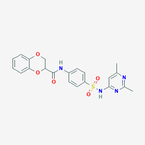 molecular formula C21H20N4O5S B3988157 N-(4-{[(2,6-dimethyl-4-pyrimidinyl)amino]sulfonyl}phenyl)-2,3-dihydro-1,4-benzodioxine-2-carboxamide 