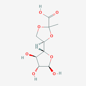 molecular formula C9H14O8 B039882 (4R)-2-methyl-4-[(2R,3R,4R,5R)-3,4,5-trihydroxyoxolan-2-yl]-1,3-dioxolane-2-carboxylic acid CAS No. 124064-70-6
