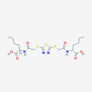 molecular formula C18H28N4O6S3 B3988299 2,2'-{1,3,4-thiadiazole-2,5-diylbis[thio(1-oxo-2,1-ethanediyl)imino]}dihexanoic acid 