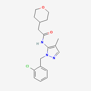 molecular formula C18H22ClN3O2 B3988373 N-[1-(2-chlorobenzyl)-4-methyl-1H-pyrazol-5-yl]-2-(tetrahydro-2H-pyran-4-yl)acetamide 