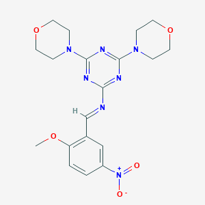 molecular formula C19H23N7O5 B398840 2-({5-Nitro-2-methoxybenzylidene}amino)-4,6-di(4-morpholinyl)-1,3,5-triazine 
