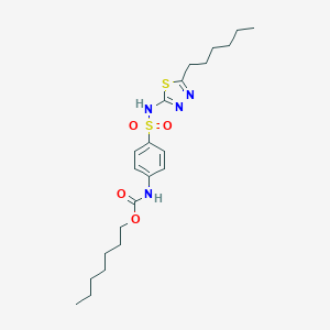 molecular formula C22H34N4O4S2 B398841 Heptyl 4-{[(5-hexyl-1,3,4-thiadiazol-2-yl)amino]sulfonyl}phenylcarbamate 