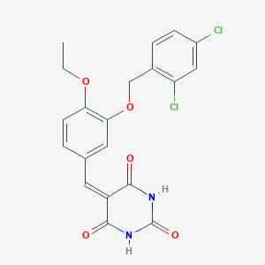 molecular formula C20H16Cl2N2O5 B398844 5-{3-[(2,4-dichlorobenzyl)oxy]-4-ethoxybenzylidene}-2,4,6(1H,3H,5H)-pyrimidinetrione 