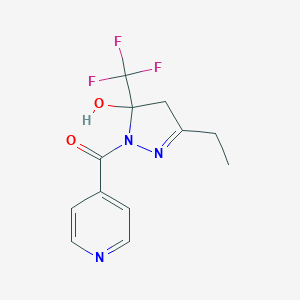 molecular formula C12H12F3N3O2 B398850 3-Ethyl-1-isonicotinoyl-5-(trifluoromethyl)-4,5-dihydro-1H-pyrazol-5-ol CAS No. 303133-51-9