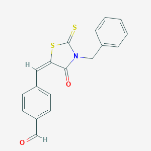 molecular formula C18H13NO2S2 B398853 4-[(3-Benzyl-4-oxo-2-thioxo-1,3-thiazolidin-5-ylidene)methyl]benzaldehyde 