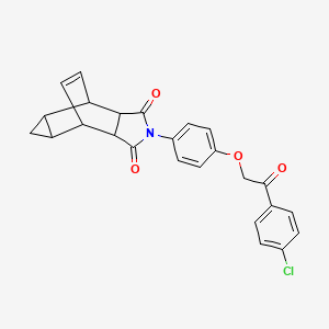 molecular formula C25H20ClNO4 B3988575 4-{4-[2-(4-chlorophenyl)-2-oxoethoxy]phenyl}-4-azatetracyclo[5.3.2.0~2,6~.0~8,10~]dodec-11-ene-3,5-dione 