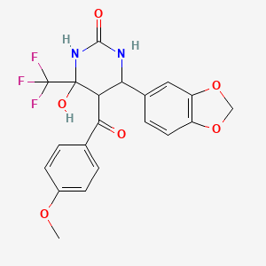 molecular formula C20H17F3N2O6 B3988748 6-(1,3-benzodioxol-5-yl)-4-hydroxy-5-(4-methoxybenzoyl)-4-(trifluoromethyl)tetrahydro-2(1H)-pyrimidinone 